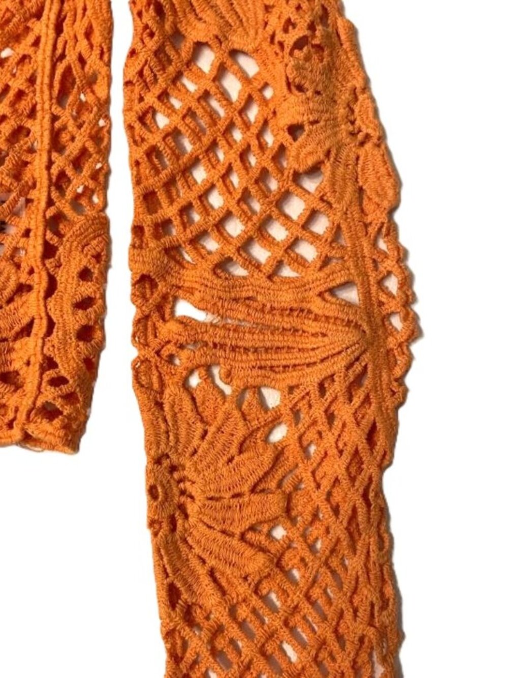 Paparazzi Crochet Mesh Open Knit Top Orange Med Long Sleeve Boho Festival Beach - Picture 13 of 16